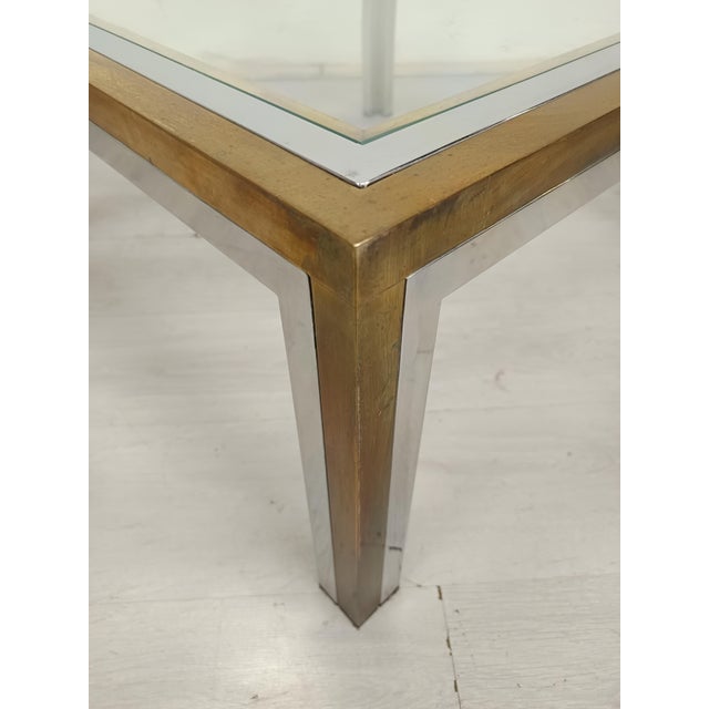 Italian Coffee Table in Brass and Chrome, 1970s For Sale - Image 6 of 14