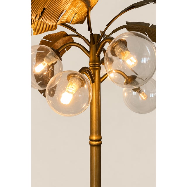 Vintage Mid Century Modern Chinoiserie Gold Palm Tree Floor Lamp For Sale In Naples, FL - Image 6 of 7
