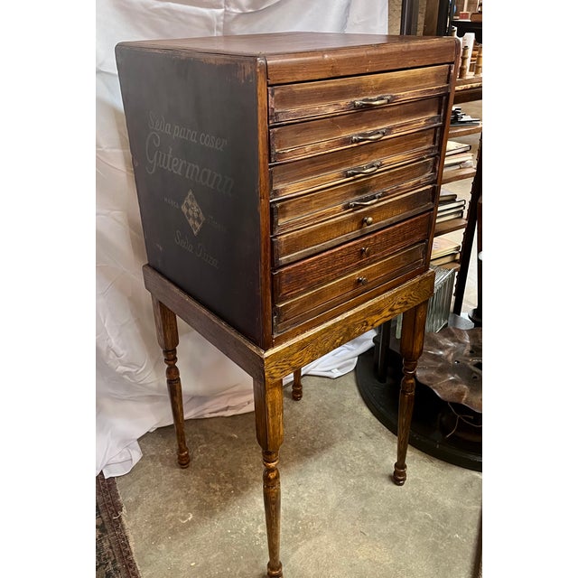 Brown Antique 1930s German Gutermann Haberdashery Thread Cabinet on Raised Stand For Sale - Image 8 of 14