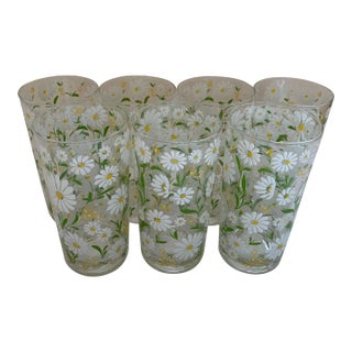 Mid 20th Century Embossed Culver Daisy Highball Glasses- Set of 7 For Sale