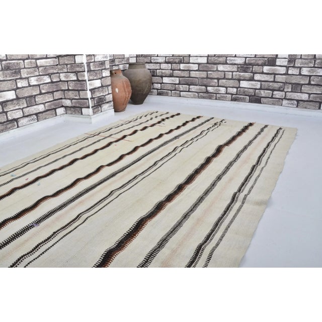 Antique White Flot Weave Primive Striped Hemp Kilim Rug For Sale - Image 8 of 11