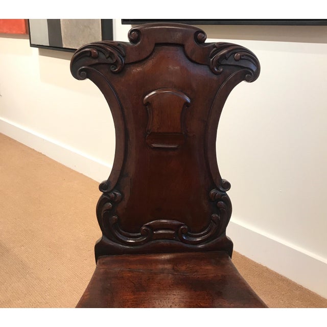 Mid 19th Century Pair of Hand Carved Mahogany Armorial Hall Chairs For Sale - Image 5 of 12