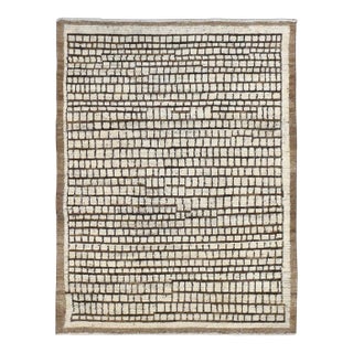 Brown & Neutral Modern Wool Rug For Sale