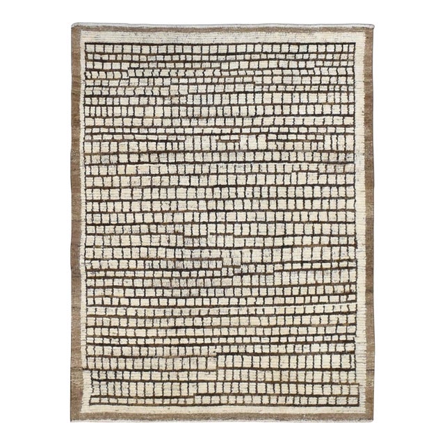 Brown & Neutral Modern Wool Rug For Sale