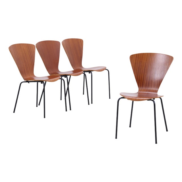 Mid-Century Teak Plywood Chairs, Set of 4 For Sale