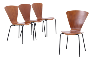 Mid-Century Teak Plywood Chairs, Set of 4