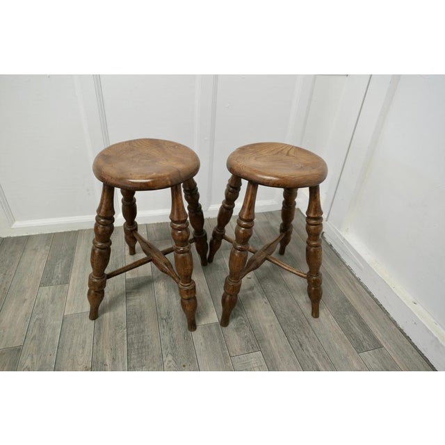 Victorian Elm Farmhouse Kitchen Stools, 1880, Set of 2 For Sale - Image 6 of 9