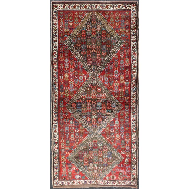 Antique Caucasian Karabagh Runner With Bold Diamond Medallion on Rich Red Field 3'9 X 8'9 For Sale - Image 13 of 13