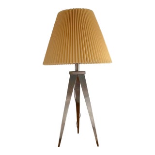 1980s Brushed Steel Tripod Table Lamp For Sale