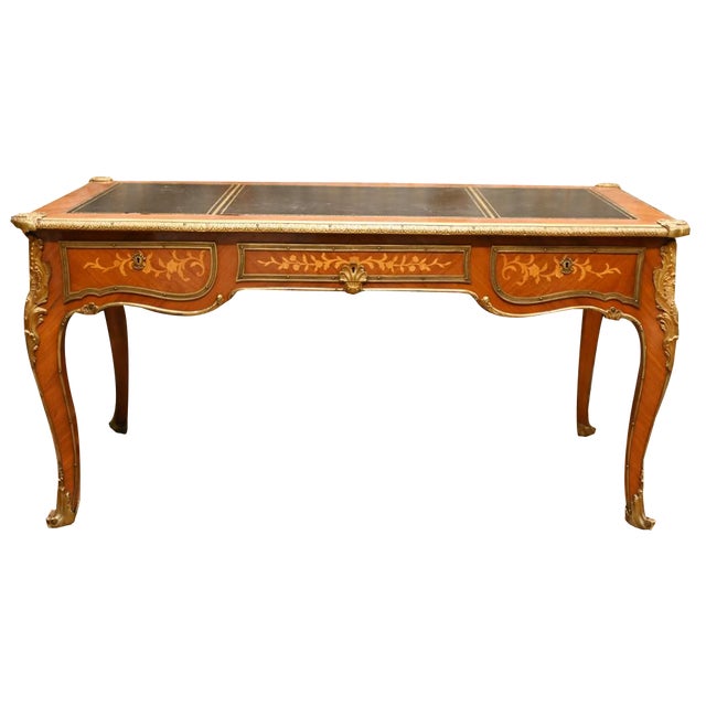 Bureau Plat French Inlay Desk Writing Table, 1920s For Sale