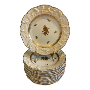 Late 1800's Ernst Bohne Söhne Embossed Cherub Plates With Gold Gilding, Set of 10