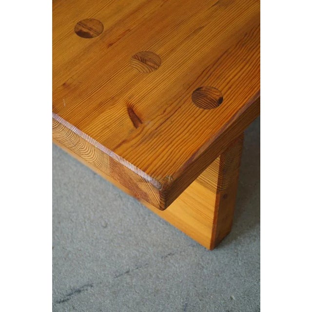 Wood Swedish Modern Square Solid Pine Coffee Table attributed to Sven Larsson, Brutalist, 1970s For Sale - Image 7 of 11