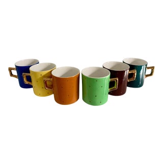 Vintage Italian Multi Color Porcelain Star Espresso Cups - Set of 6 For Sale