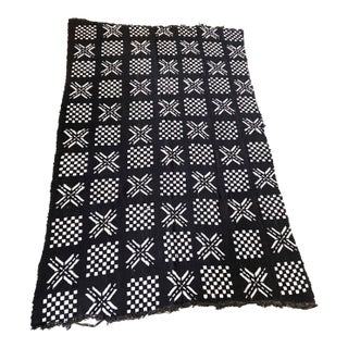 Vintage Malian Black & White Mud Cloth Textile 65" by 42" For Sale