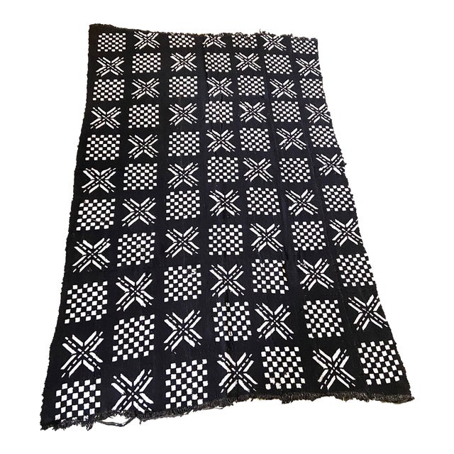 Vintage Malian Black & White Mud Cloth Textile 65" by 42" For Sale