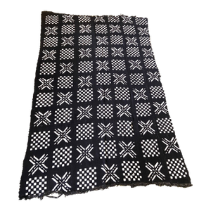 Vintage Malian Black & White Mud Cloth Textile 65" by 42"