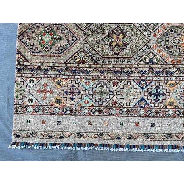 Textile Afghan Gray Khorjin Hand-Knotted Wool Rug - 6'8" X 9'8" For Sale - Image 7 of 13