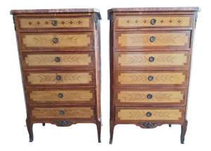 19th Pr. Century French Satin Wood and Marble Top Cabinets
