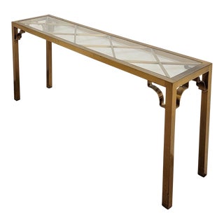 Mid-Century Chinese Chippendale Style Brass Console Table Att. To Mastercraft For Sale