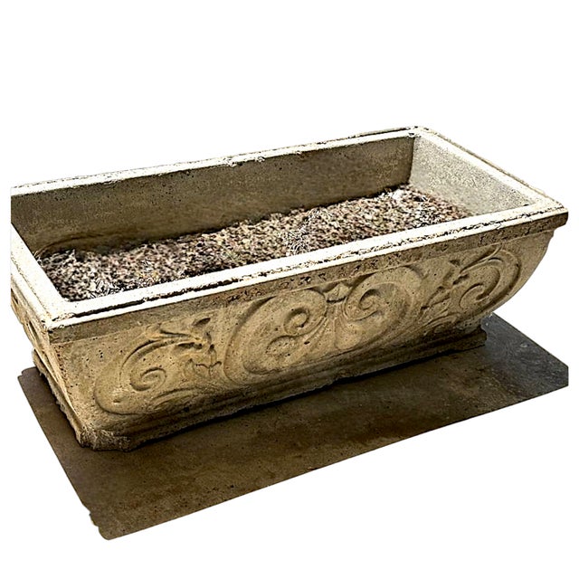 1950s 1950s Vintage Fleur Di Lis Rectangular French Concrete Planter For Sale - Image 5 of 10