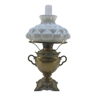 Antique Victorian Bradley & Hubbard Oil Lamp With White Milk Glass Shade For Sale