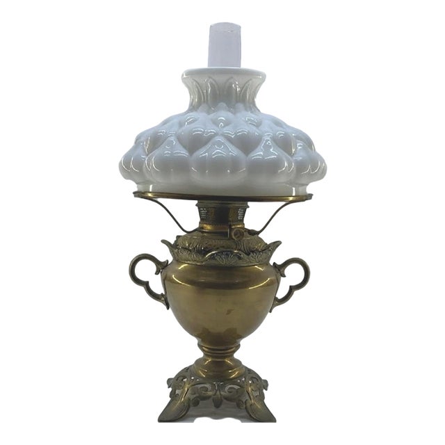 Antique Victorian Bradley & Hubbard Oil Lamp With White Milk Glass Shade For Sale