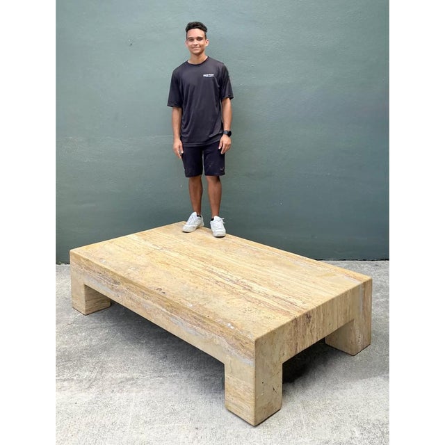 Vintage Monumental Travertine Parsons Coffee Table For Sale - Image 10 of 13