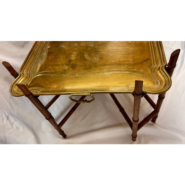 Vintage Bamboo Coffee Table With Brass Tray For Sale In Dallas - Image 6 of 11