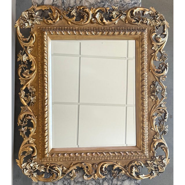 Wood Spanish 20th Baroque Style Carved Walnut Ormolu Gilded Mirror For Sale - Image 7 of 18