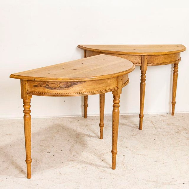 Pair, Antique Pine Demi Lune Tables With Beaded Trim Detail Chairish