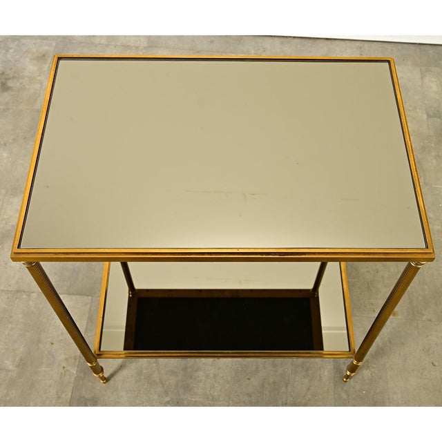 Hollywood Regency French Midcentury Modern Brass Tiered Table-Shelf For Sale - Image 3 of 10