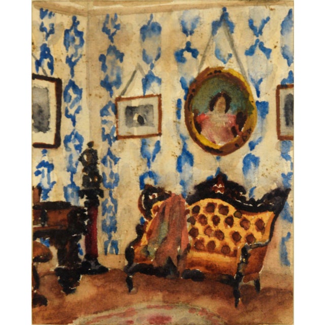 1940s Pair of Interior Scenes of a Victorian Home - Watercolor on Heavy Paper by David Mode Payne For Sale - Image 5 of 10