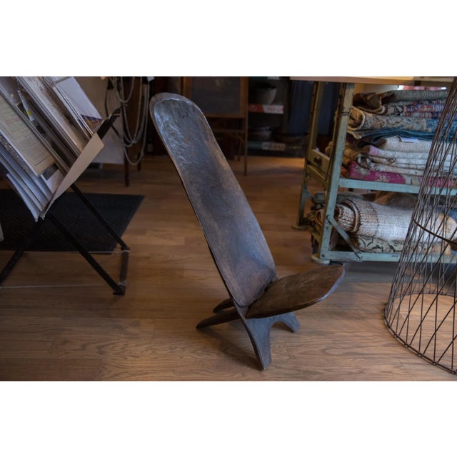 Vintage Carved African Wooden Slot Chair For Sale - Image 10 of 13