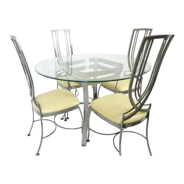 1990s Modern Metal and Glass Table and 4 Chairs - Set of 5 For Sale
