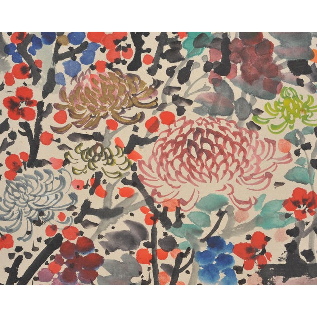 Japanese Floral and Blossom Panorama Watercolor Painting 6 Ft For Sale - Image 15 of 18