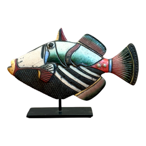 Vintage Hand Painted Ceramic Fish Sculpture on Stand