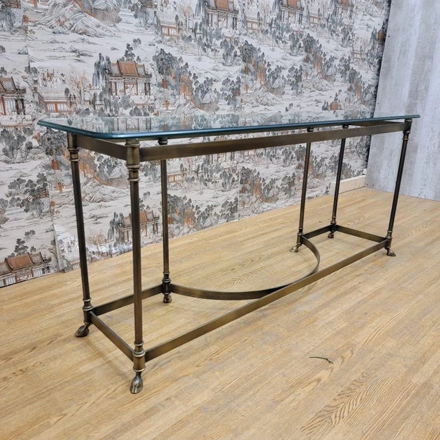 Metal Hollywood Regency LaBarge Style Brass Console Table For Sale - Image 7 of 10