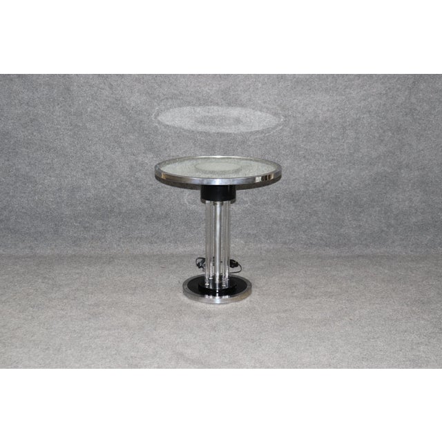 Unique Machine Age or Art Deco Glass and Chrome Lighted Pedestal Table For Sale In Philadelphia - Image 6 of 11