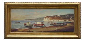 Ettore Ferrante, Naples, Italian Landscape Painting, Oil on Canvas, Framed