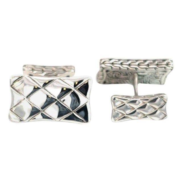 1990s Pair of John Hardy Estate Weave Cufflinks Sterling Silver For Sale