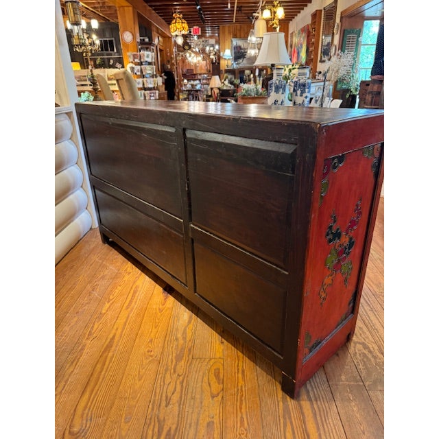 1980s Distressed Asian Wood Cabinet With Decorative Metal Accents For Sale - Image 4 of 10