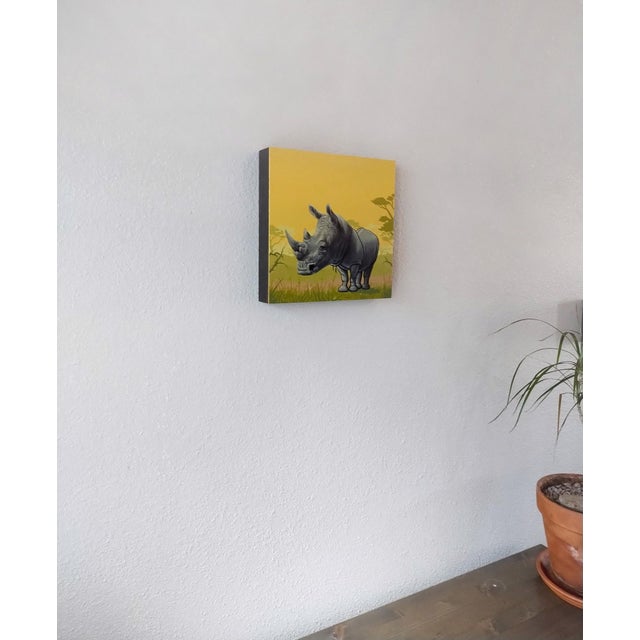 Figurative Masks We Wear, Wanting to Grow by 3rd Version (Ben Patterson) | Oil on cradled panel Rhino in a suit For Sale - Image 3 of 10