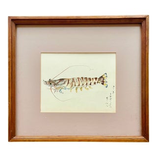 Mid Century Japanese Watercolor “Crawfish” - Kyoto For Sale