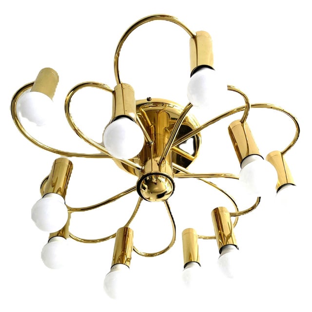 Mid-Century Brass 10-Light Chandelier from Honsel Leuchten, Germany, 1970s For Sale - Image 10 of 10