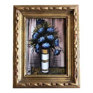 1960’s Mid Century Modern Bernard Buffet Style Abstract Floral Still Life Small Painting For Sale