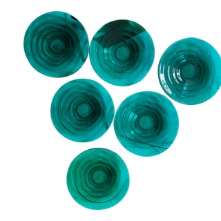 Vintage Emerald Green Glass Plates Attributed to Blenko Glass - Set of 6 For Sale