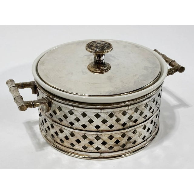 Mid 20th Century Vintage Lidded Silverplate Faux Bamboo Trellis Serving Dish For Sale - Image 5 of 10
