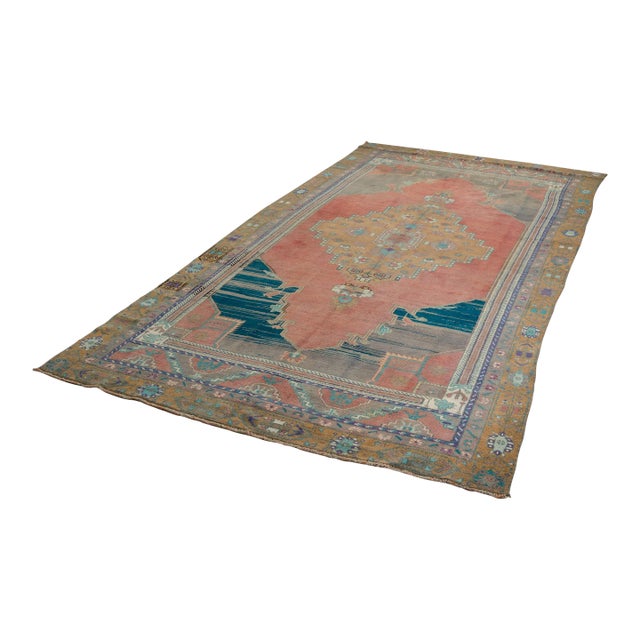 1950s Oushak Bohemian Handknotted Colourful Rug For Sale