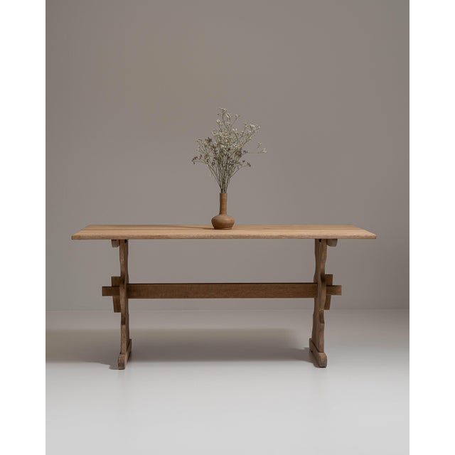 Wood 20th Century French Tan Oak Trestle Table For Sale - Image 7 of 15