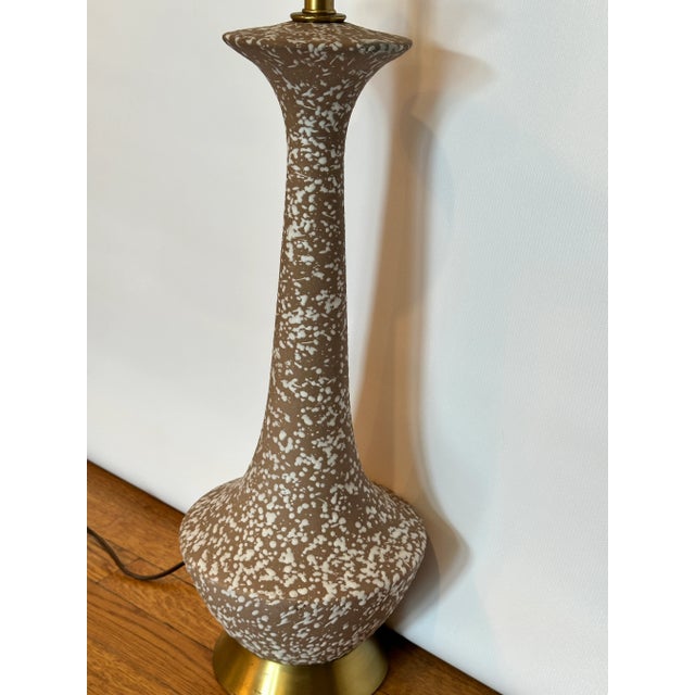 Mid-Century Modern 1960s Mid-Century Modern Speckled Ceramic Table Lamp With Brass Base, Attributed to Design Technics For Sale - Image 3 of 9